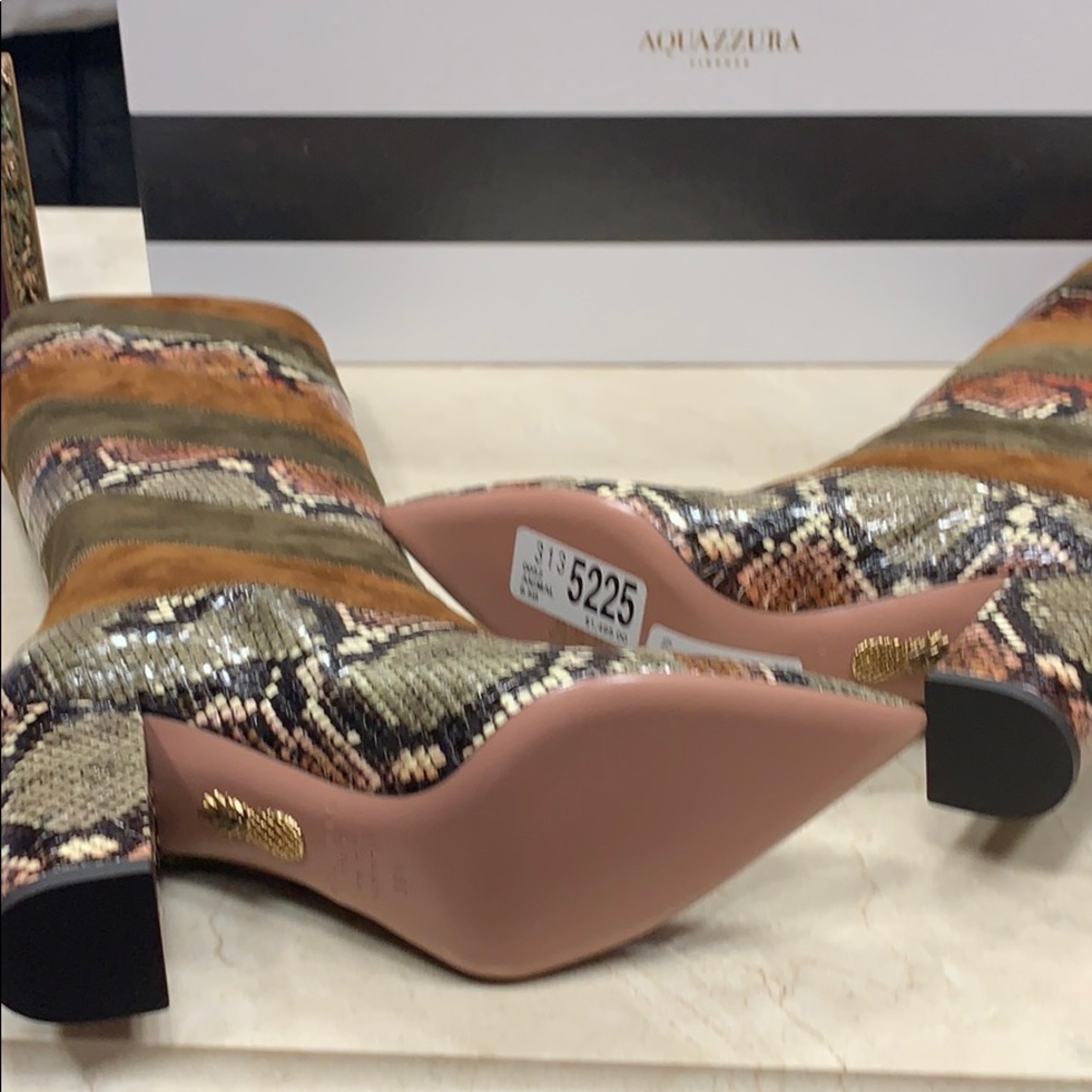 AQUAZZURA BOETTI BOOTS IN KENYA SNAKE AND SUEDE TALL BOOTS SIZE 8.5 - Picture 8 of 10